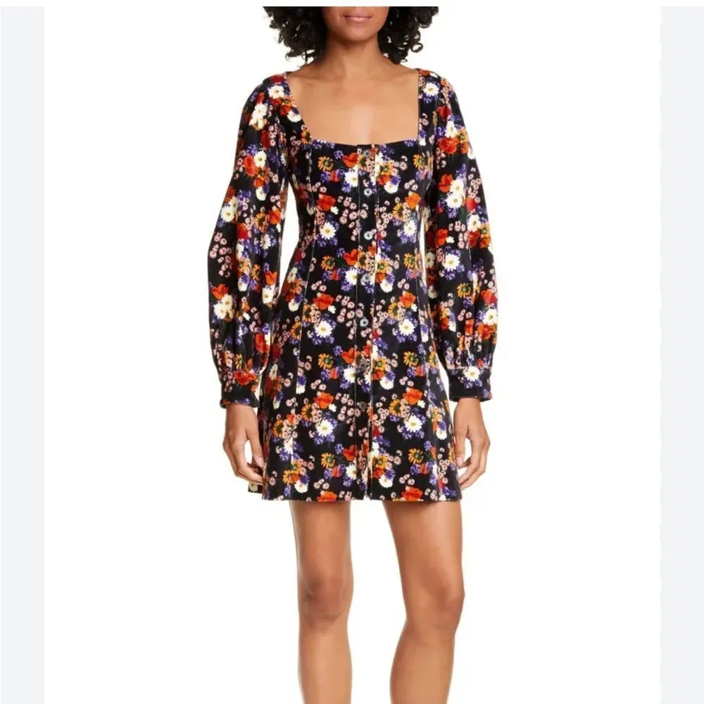 STAUD Chandler Velvet Dress Black Floral XS - Picture 1 of 15